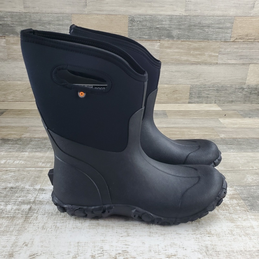 BOGS Parker Mens Waterproof Boots Sz 13 Dark Black Rubber Mid Top Pull On